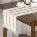 Bohemian woven table runner with tassels in cream and beige chevron pattern - Yellow Lantern - Ordinary Tassel / 30*50cm