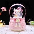Pink music box crystal ball featuring white kitsune fox and sakura cherry blossoms - 2535 Pink Base / Medium 80mm Light + Music