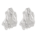Elegant 18k gold plated stainless steel irregular crumpled round stud earrings in silver finish - Steel Color Liquid Metal Irregular (N-920)