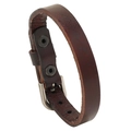 Adjustable dark brown leather bracelet with silver buckle and black metal snap buttons - Dark Brown
