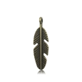 Colgante de pluma de metal bronce con textura detallada y aro para joyería artesanal - 9x27mm / Bronce Antiguo