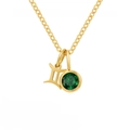 18K gold plated Gemini constellation necklace with a green gemstone charm pendant - May