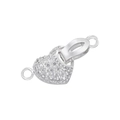 Chiusura a cuore in argento con pavé di cristalli e doppi anelli di connessione - VK255 Argento con Zircone Chiaro Chiusura di Estensione a Cuore