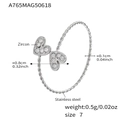 Silver twisted band stainless steel ring with zircon hearts in a size seven fit - Size 7 (Adjustable) / Steel Color Heart Style (A765)