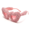 Pink heart-shaped fuzzy faux fur sunglasses with Y2K style lenses for parties - Pink Frame Pink Fur