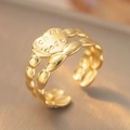 Adjustable 18k gold plated heart ring with bubble texture and FOR best engraving - Heart Lettered / Gold