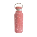 Detail of red rhinestone water bottle with metallic lid and wooden top finish - Red