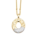 Collier avec pendentif lettre O bicolore doré et serti de zircons brillants sur fond blanc - Lettre O