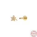 Golden S925 sterling silver flower stud earring with sparkling white cubic zirconia - Gold #17