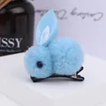 Cute light blue plush bunny hair clip with soft furry texture and metal duckbill base - Rabbit Hair Clip / Blue
