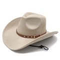 Classic beige suede western cowboy hat with brown leather belt and gold metal studs - M(56-58cm) / Beige