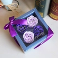 Soap flower gift box with four purple roses and a luxury satin bow detail - 4 Pieces / Two-tone Purple