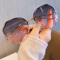 Gafas de sol oversize sin montura con lentes degradadas rosa y montura oro rosa - Rosa Púrpura