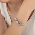 Minimalist multi-layered silver snake chain bracelet in polished titanium steel for women - Steel Color Bracelet