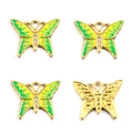 Set of four gold-plated butterfly charms with green enamel inlay and sparkling rhinestones - Butterfly Style (#2) / 20x24mm / Green