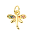 Golden dragonfly pendant with colorful rainbow gems on white background - Dragonfly Shape (P30-4)