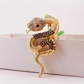 Golden snake keychain with sparkling rhinestones and metal link chain for car keys - Black