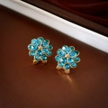 Sky blue flower stud earrings with gold plating and faceted zircon crystals - Blue Flower Style (S925 Pin/Gold Plated)