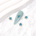 Pentagram nail charm with golden alloy frame and sparkling blue rhinestones - Gold Lake Blue Zirconia
