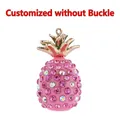 Ciondolo portachiavi a forma di ananas rosa con strass e dettaglio foglia dorata - Pendaglio senza fibbia / Rosa