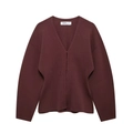 Cardigan strutturato in maglia bordeaux con scollo a V e silhouette scolpita in vita - Taglia S / Top / Marrone castano