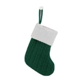Green knitted Christmas stocking with cable stitch pattern and white cuff for holiday decor - Blank Style