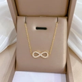 Gold titanium steel bow-shaped infinity pendant necklace with sparkling rhinestones - Titanium Steel / Gold