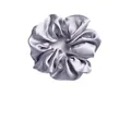 Silver grey satin scrunchie with a glossy silk-like finish and rich ruffled texture - Silver Gray