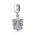 Sparkling S925 sterling silver angel charm with clear pave zircon wings for DIY bracelets - 925 Sterling Silver/Zirconia / Pave Zirconia Angel (PD0049)