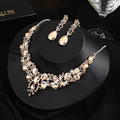 Luxe champagne druppelvormige kristallen ketting en oorbellen set in zilver - Goud
