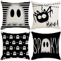 Set of four Halloween linen pillow covers with ghost, spider, and spooky text patterns - Halloween Series 4-Piece Set-16
