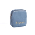 Blue flannel cosmetic bag with gold embroidery and zipper on white background - Square Small / Teal