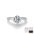Anello classico in argento 925 con diamante Moissanite da 1ct e certificato GRA incluso - US 5 / Rotondo