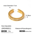 Adjustable golden stainless steel ring featuring sparkling zircons and waterproof finish - Gold Rhinestone Adjustable Style (JDR2406011)