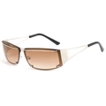 Y2K hollow frame sunglasses with brown gradient lenses and metallic silver half-rim design - C04 Brown Gradient