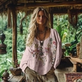 S Pink Floral Embroidery Style