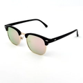 Occhiali da sole classici semi-aperti con montatura nera e lenti rosa specchiate - Nero Lucido Montura Dorata Lenti Specchiate Rosa