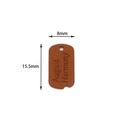 Brown leather tag with August Harmony engraving in 15.5mm by 8mm size dimensions - Coral Orange