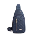 Navy blue quilted nylon crossbody chest bag with adjustable strap and gold metal zippers - Style 3 Dark Blue
