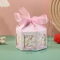 Rosa achteckige Karussell-Geschenkbox mit Einhornmuster und Band für Hochzeiten - Rosa