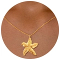 Collar de acero inoxidable dorado con un colgante de estrella de mar texturizada - Collar de Estrella de Mar