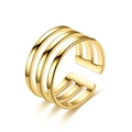 Detailed close-up of a gold multi-layer minimalist adjustable stainless steel ring - Triple Layer Hollow Open Style / Gold
