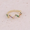 Gold open ring with colorful rectangular zircon stones on pink stone background - Colorful Rectangular Zircon Style (3#)