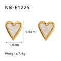Detail showing 1.6cm white heart earrings with gold metal edges and pearl-like inlay - White Mother of Pearl Heart Style (NB-E1225) / 18K Gold