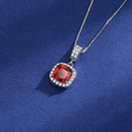 Elegant silver necklace featuring a square red gemstone pendant framed by white zircons - Red Diamond Xl-82 [comes With Box And Chain]