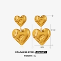 Orecchini a doppio cuore in acciaio inossidabile placcato oro 18K con misure di 3,1x1,9 cm - 3.1x1.9cm / Stile a doppio cuore traforato (Orecchini a cuore lucidati a specchio - Oro 3)