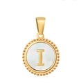 18K gold plated necklace with shell inlay circular letter I pendant on white background - Letter I