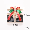 Christmas gift box alloy accessory with red green enamel and rhinestones 3.4x3.3cm - D2057 Christmas Gift (Gold)