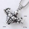 Detail showing the dimensions and weight of the muscular silver stainless steel pendant - Single Pendant Style 15