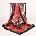 Classic paisley pattern square satin scarf in black and red variant #4 with silky texture - Black Red